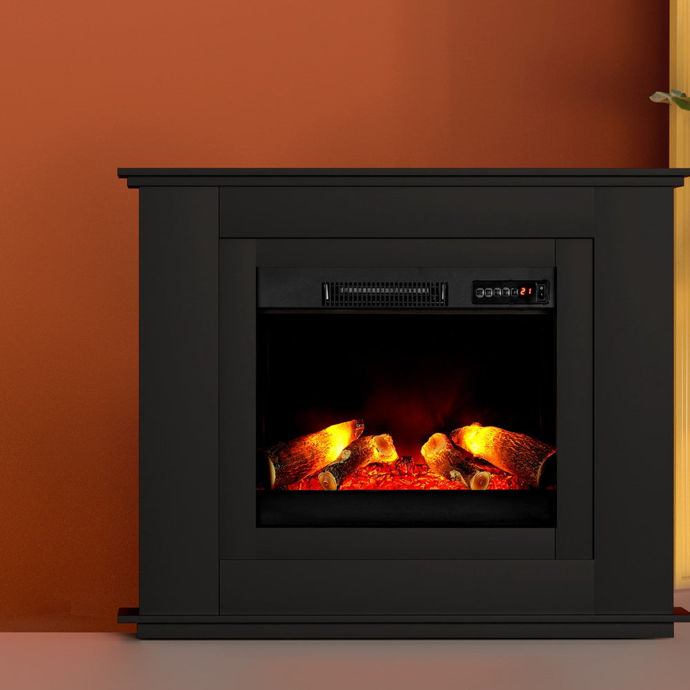 Devanti 2000W Electric Fireplace Mantle Portable Fire Log Wood Heater 3D Flame Effect Black
