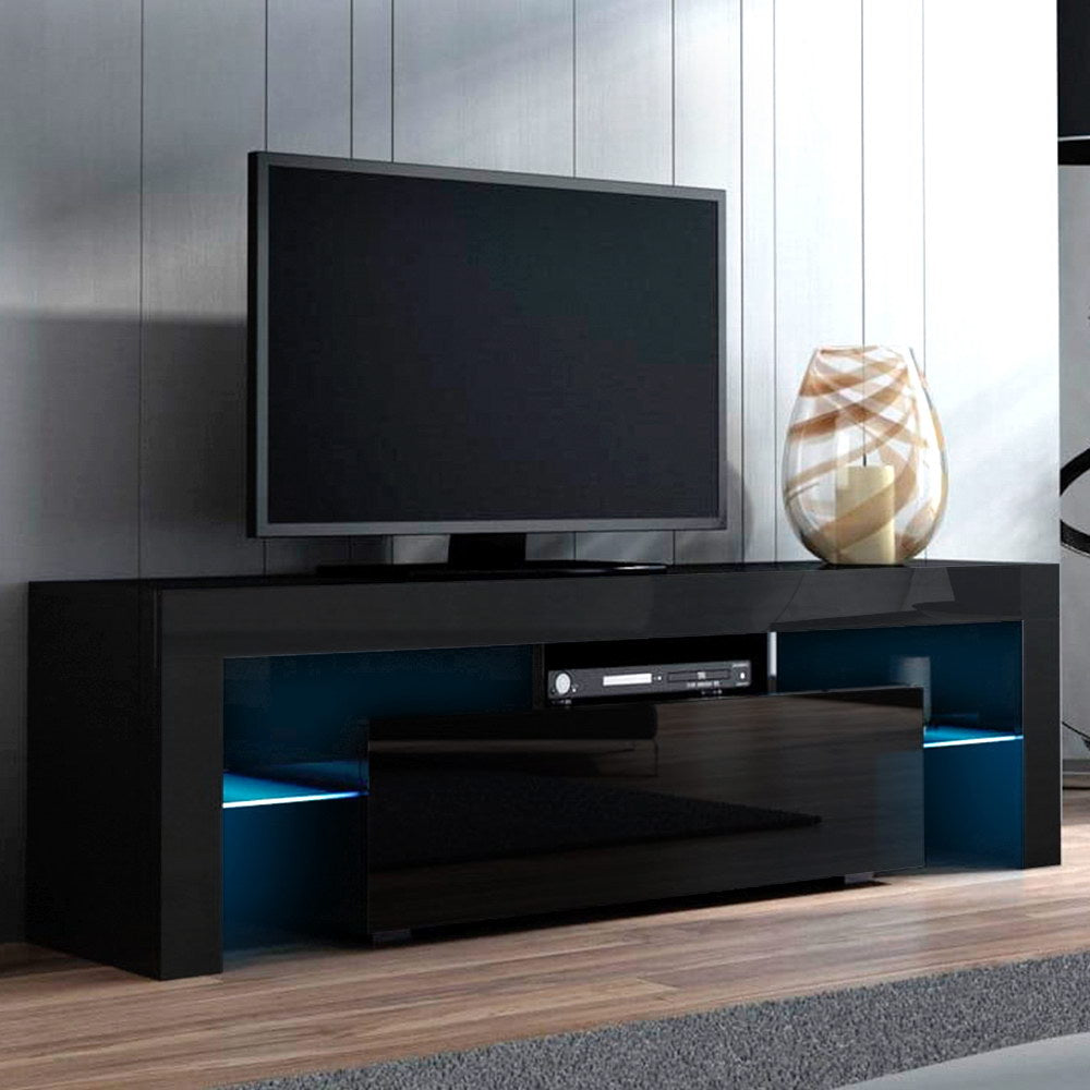 Artiss TV Cabinet Entertainment Unit Stand RGB LED Gloss Furniture 130cm Black