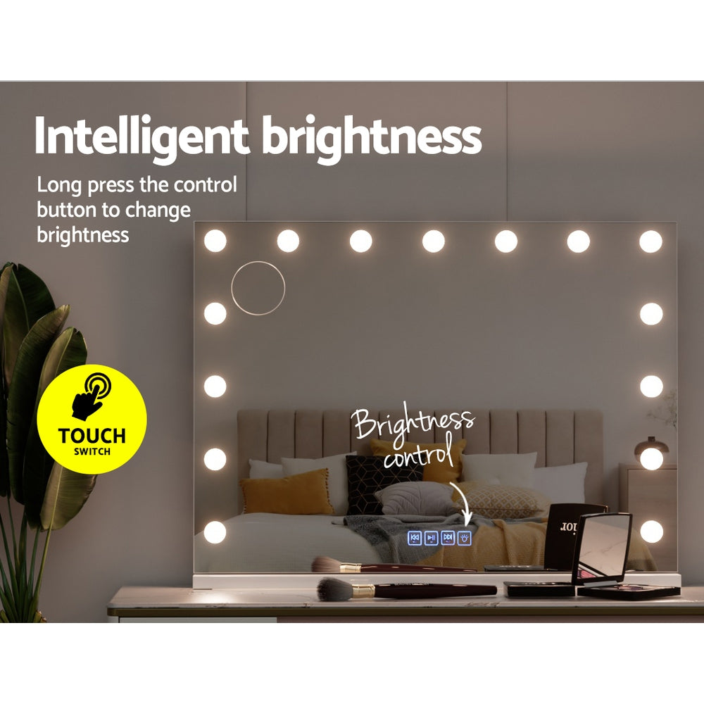 Embellir Bluetooth Makeup Mirror 80X58cm Hollywood with Light Vanity Wall 18 LED