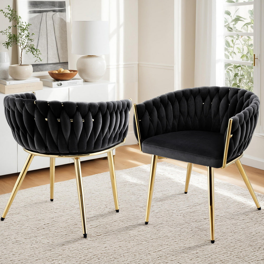1 Set of 2 Artiss Dining Chairs Velvet Armchair Black
