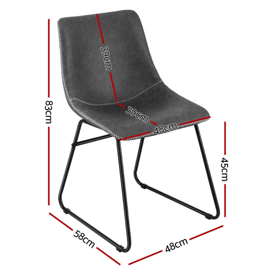 Artiss 2x Dining Chairs Retro PU Leather Kitchen Lounge Cafe Accent Chair Grey