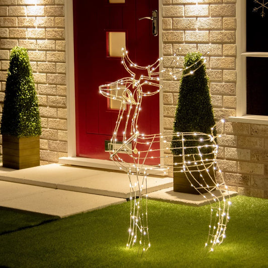 Samland Led Warm White Copper Wired 3d Standing Reindeer For Christmas Decoration