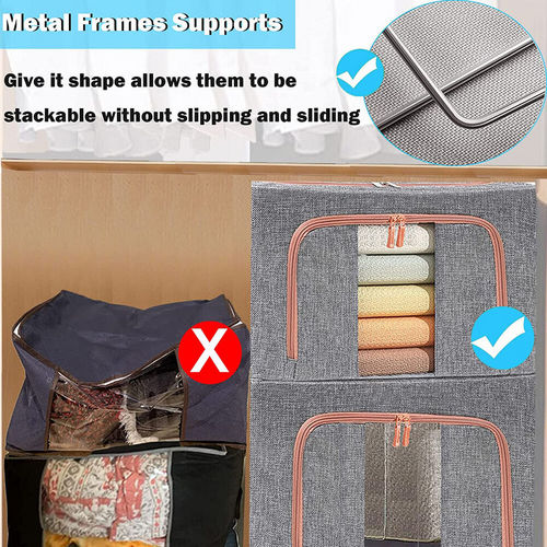 Foldable Storage Box Crushed Steel Frame Clothes Quilt Toys Organizer 24L Random color