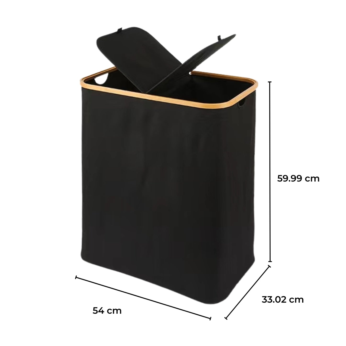 GOMINIMO Folding Bamboo & Canvas Laundry Hamper with Double Lid(Black)GO-LB-117-SJ