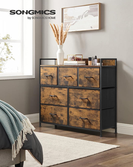 SONGMICS Dresser for Bedroom Chest of Drawers Rustic Brown and Black LTS137B01