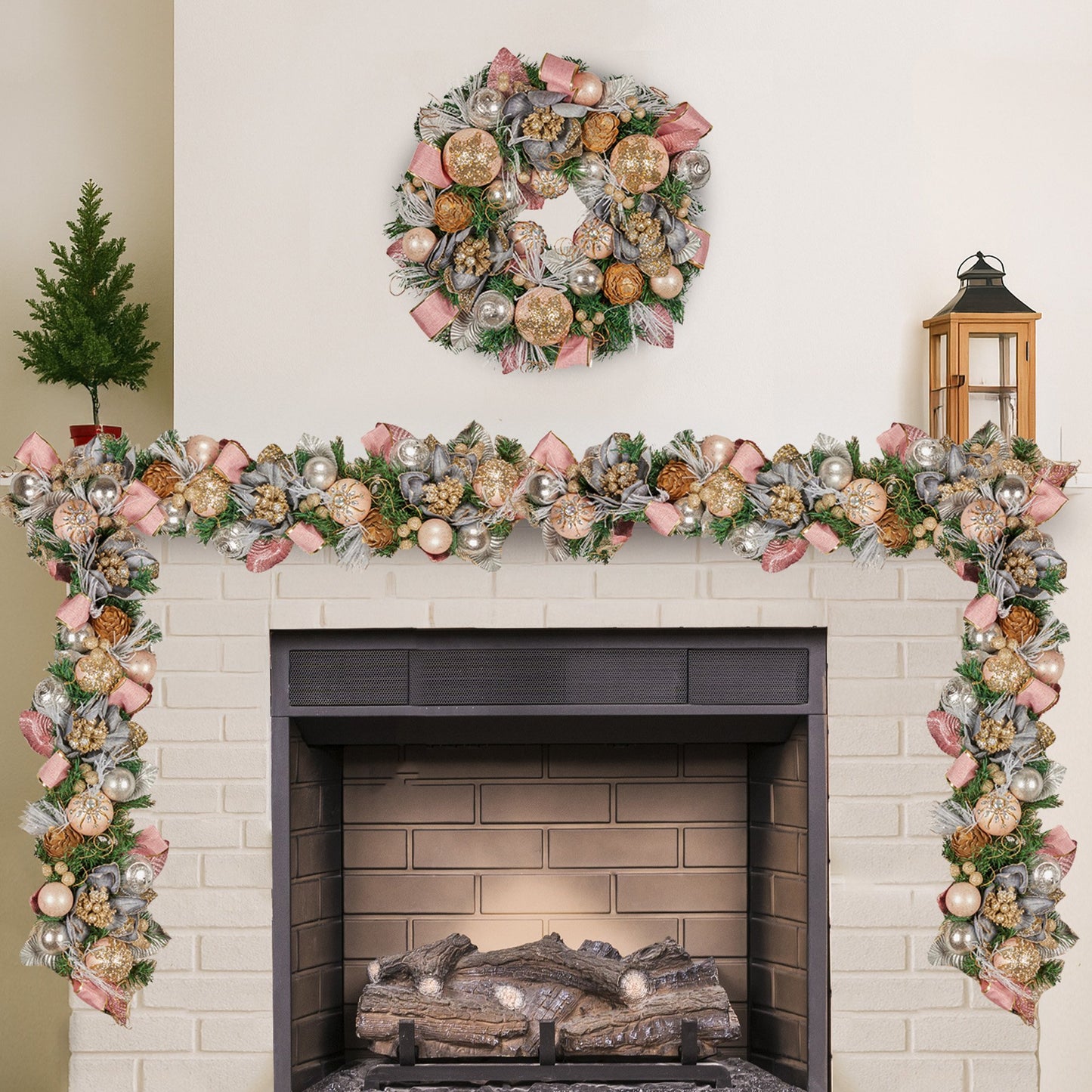 Christabelle 185cm Christmas Garland Lush Green Holiday Door Garland w/Jewelled Baubles, Flowers, Ribbon & Berries
