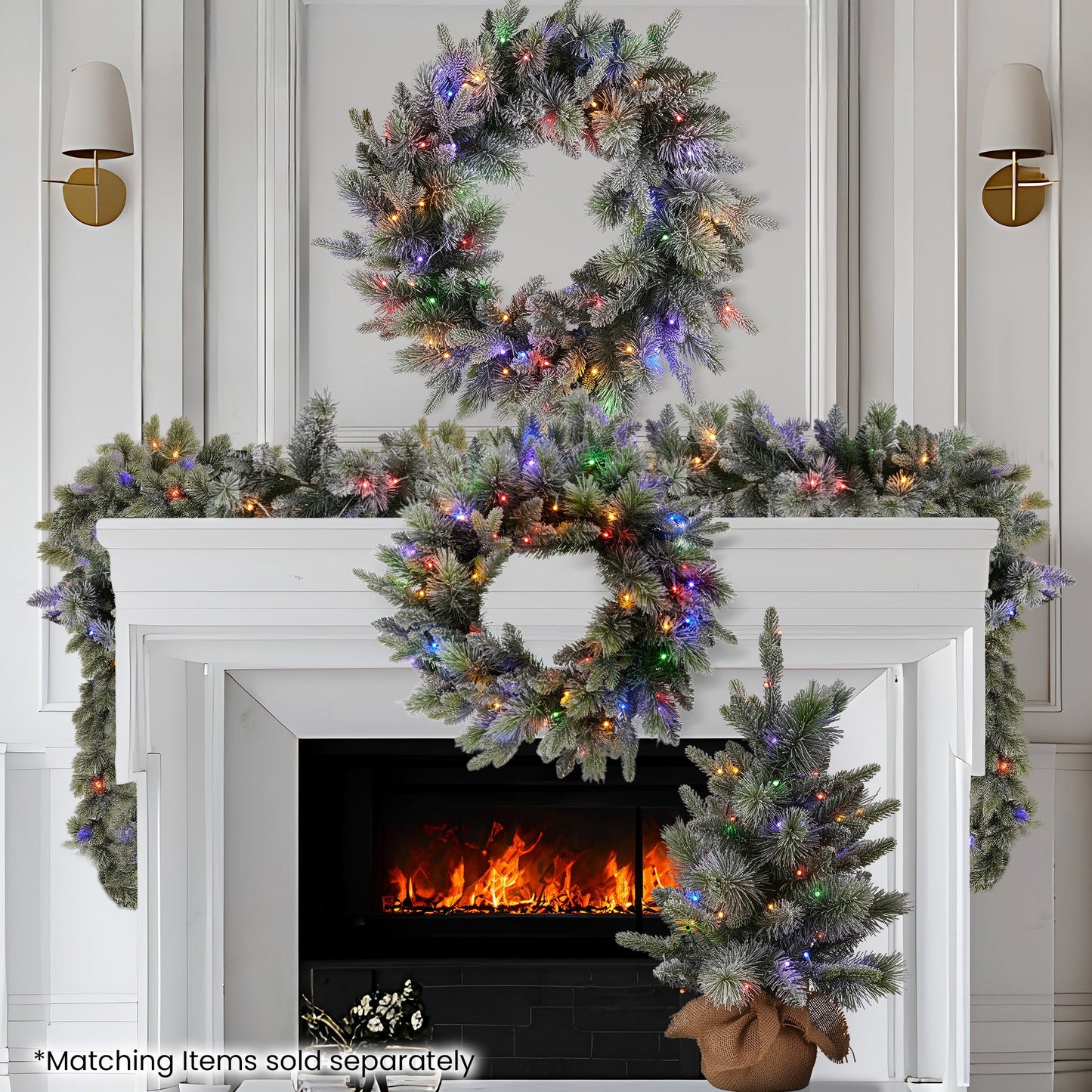 National Tree Company 61cm Pre Lit Snowy Stamford Spruce Battery Operated Christmas Wreath w/LED Lights & Timer