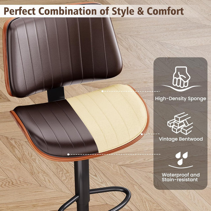 SERENITà European Wooden Modern Bar Stools Bistro Stool with Rotating and Aerodynamic Multi-levelled (Grey)