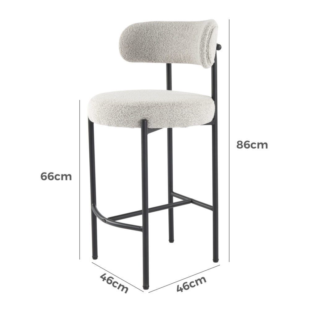 Sleek White Metal Boucle Elsa Bar Stools