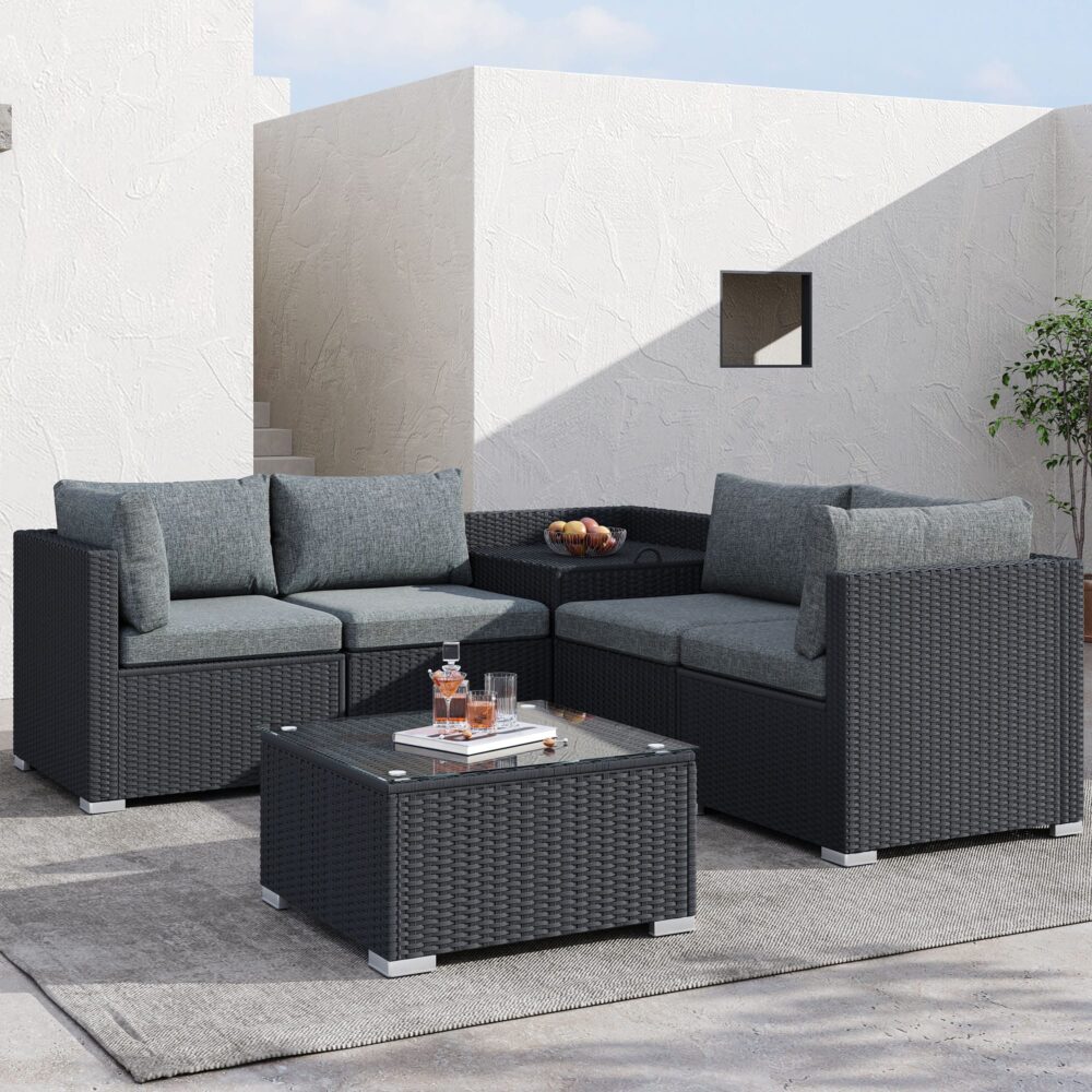 6PCS Outdoor Modular Lounge Sofa Coogee – Black
