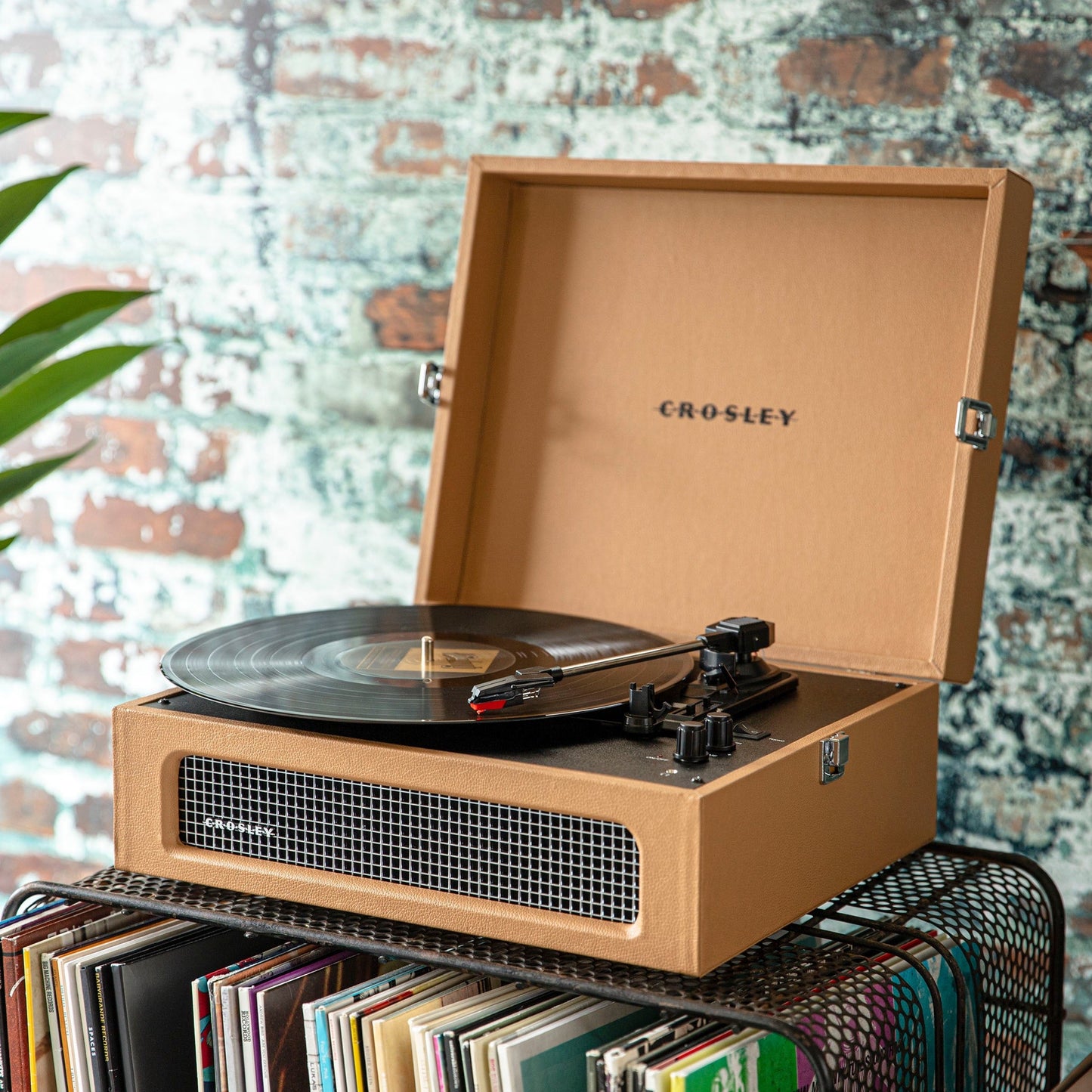 Crosley Voyager Tan - Bluetooth Portable Turntable & Record Storage Crate