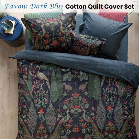 PIP Studio Pavoni Dark Blue Cotton Quilt Cover Set Queen