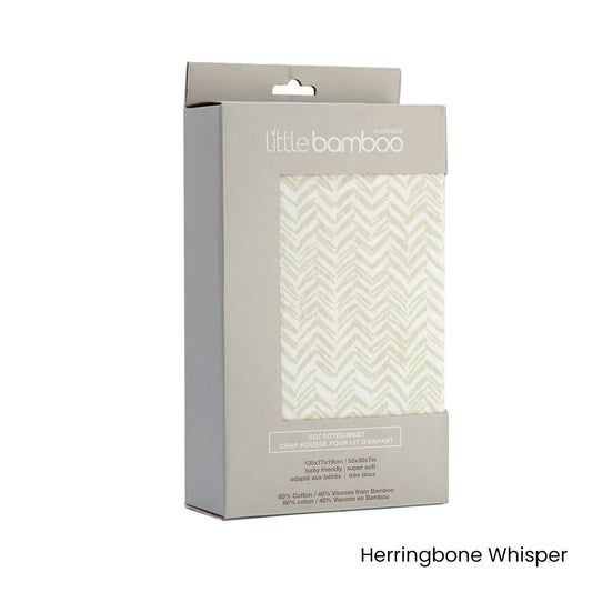 Little Bamboo Jersey Fitted Sheet Cot Size Herringbone Whisper