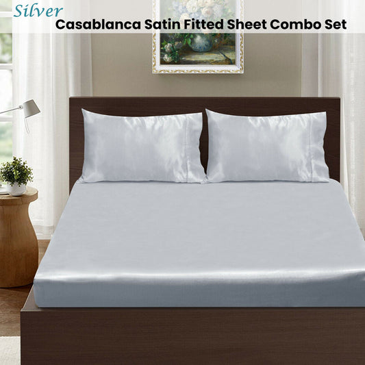 Ramesses Casablanca Satin Fitted Sheet Combo Set Silver Queen