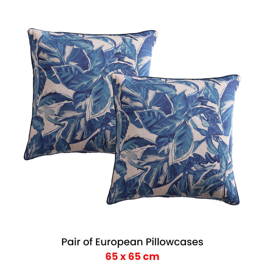 Logan & Mason Pair of Elio Blue European Pillowcases 65 x 65cm
