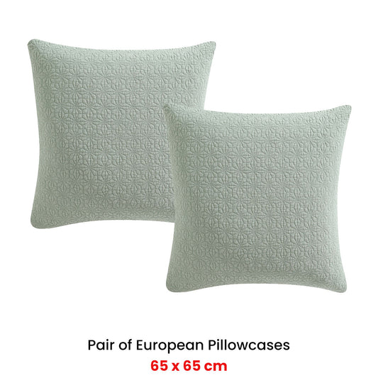 Platinum Collection Pair of Kayo Sage 100% Cotton European Pillowcases 65 x 65 + 16cm
