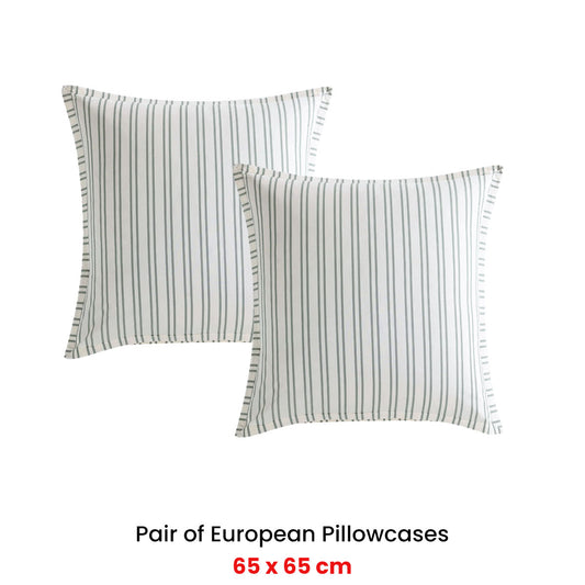 Private Collection Pair of Martha's Orchard Sage 250Tc Cotton Percale Printed & Quilted European Pillowcases 65 x 65cm