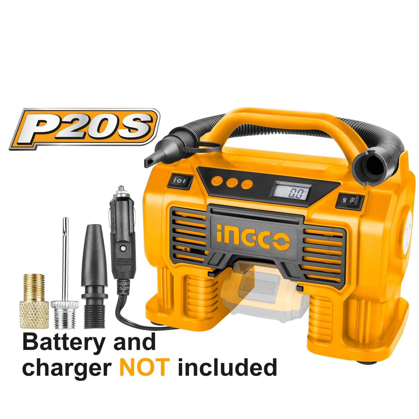 INGCO Air Compressor Car Tyre Deflator Inflator Pump 160PSI Auto Stop & Fittings(no battery and charger)