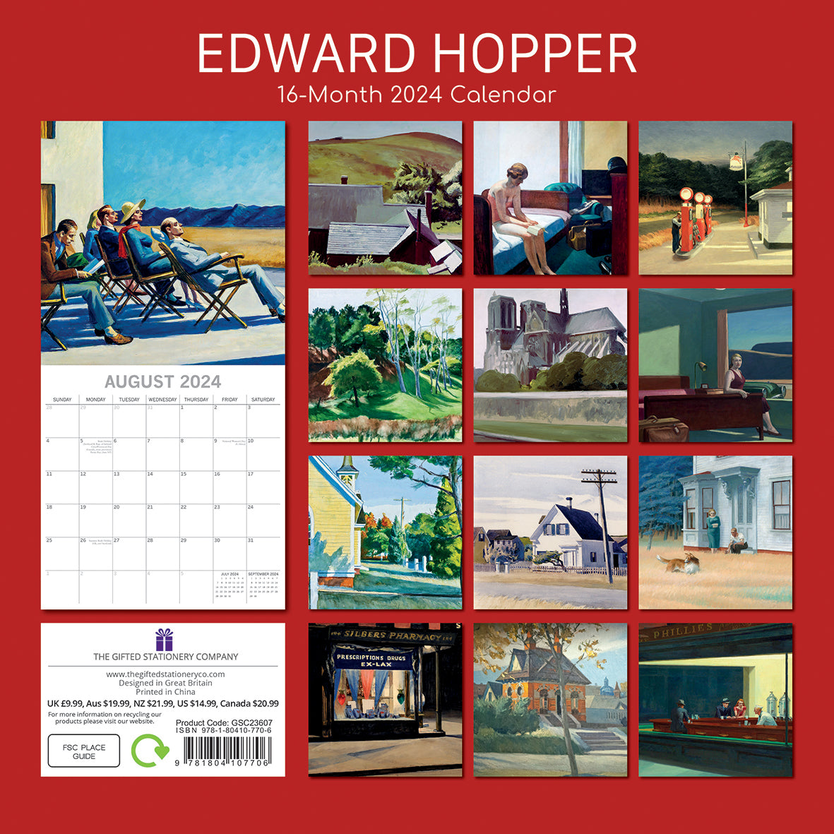 Edward Hopper - 2024 Square Wall Calendar 16 Months Arts Planner Christmas Gift
