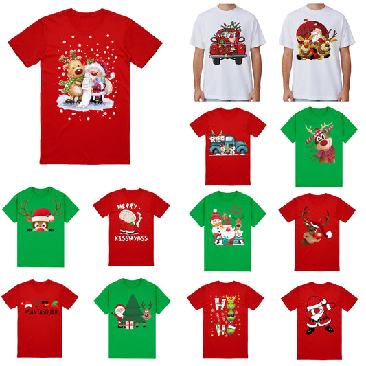 100% Cotton Christmas T-shirt Adult Unisex Tee Tops Funny Santa Party Custume, Merry Kissmyass (White), S