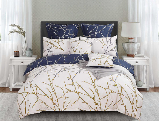 Tree Reversible Queen Size Blue Duvet Quilt Cover Set