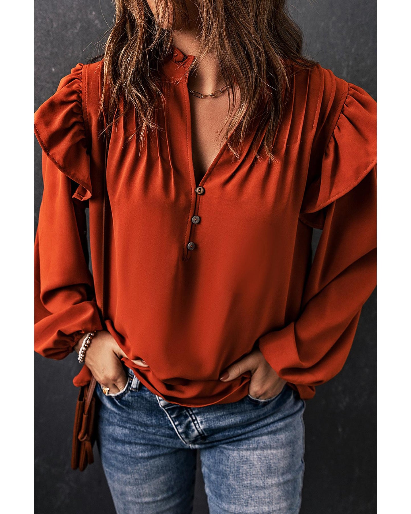 Azura Exchange Pleated V Neck Blouse - M