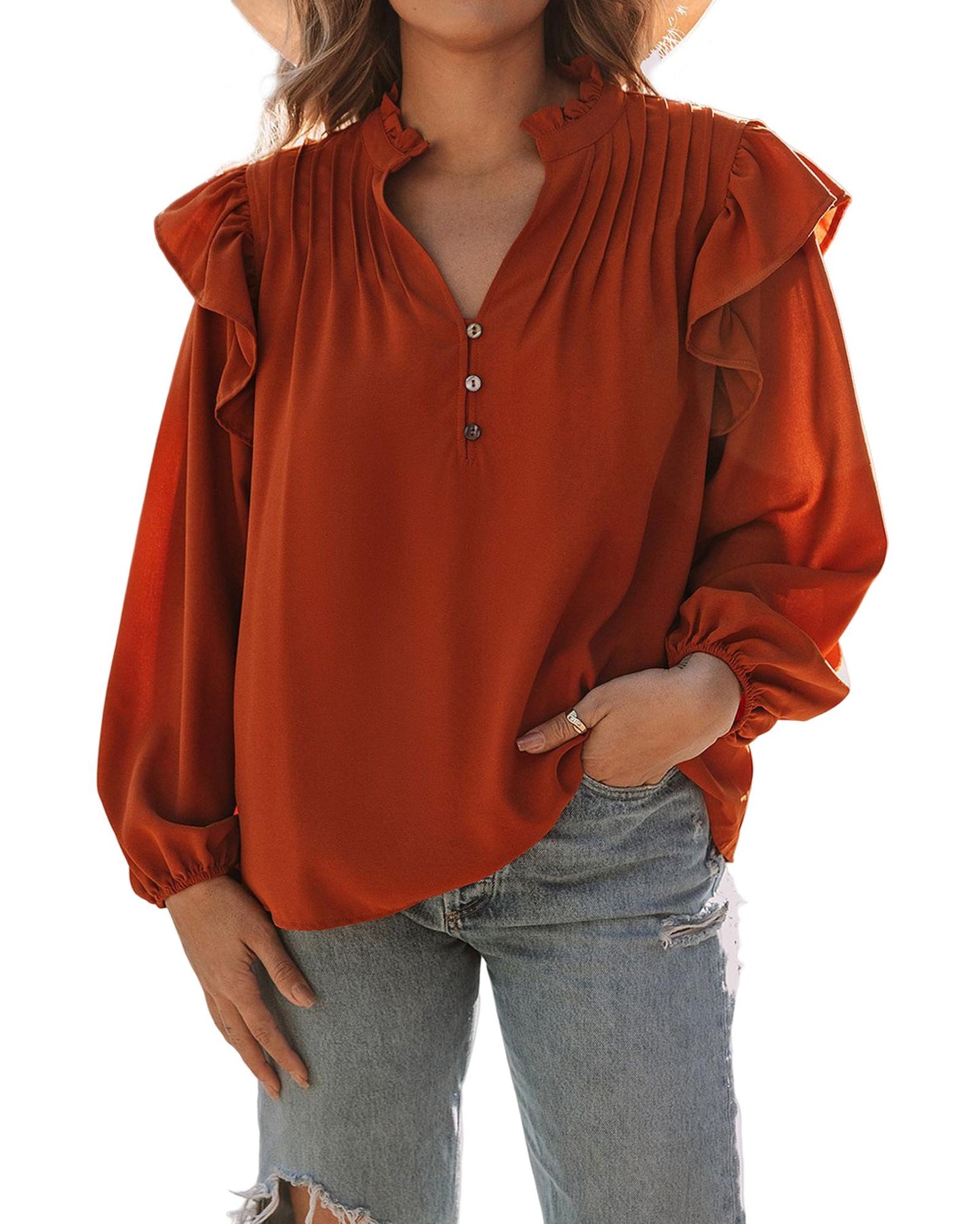Azura Exchange Pleated V Neck Blouse - M