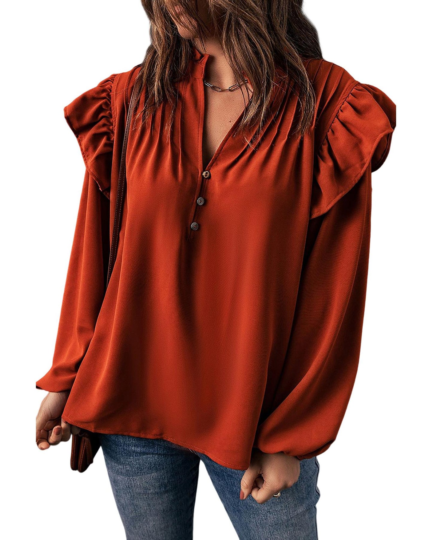 Azura Exchange Pleated V Neck Blouse - M
