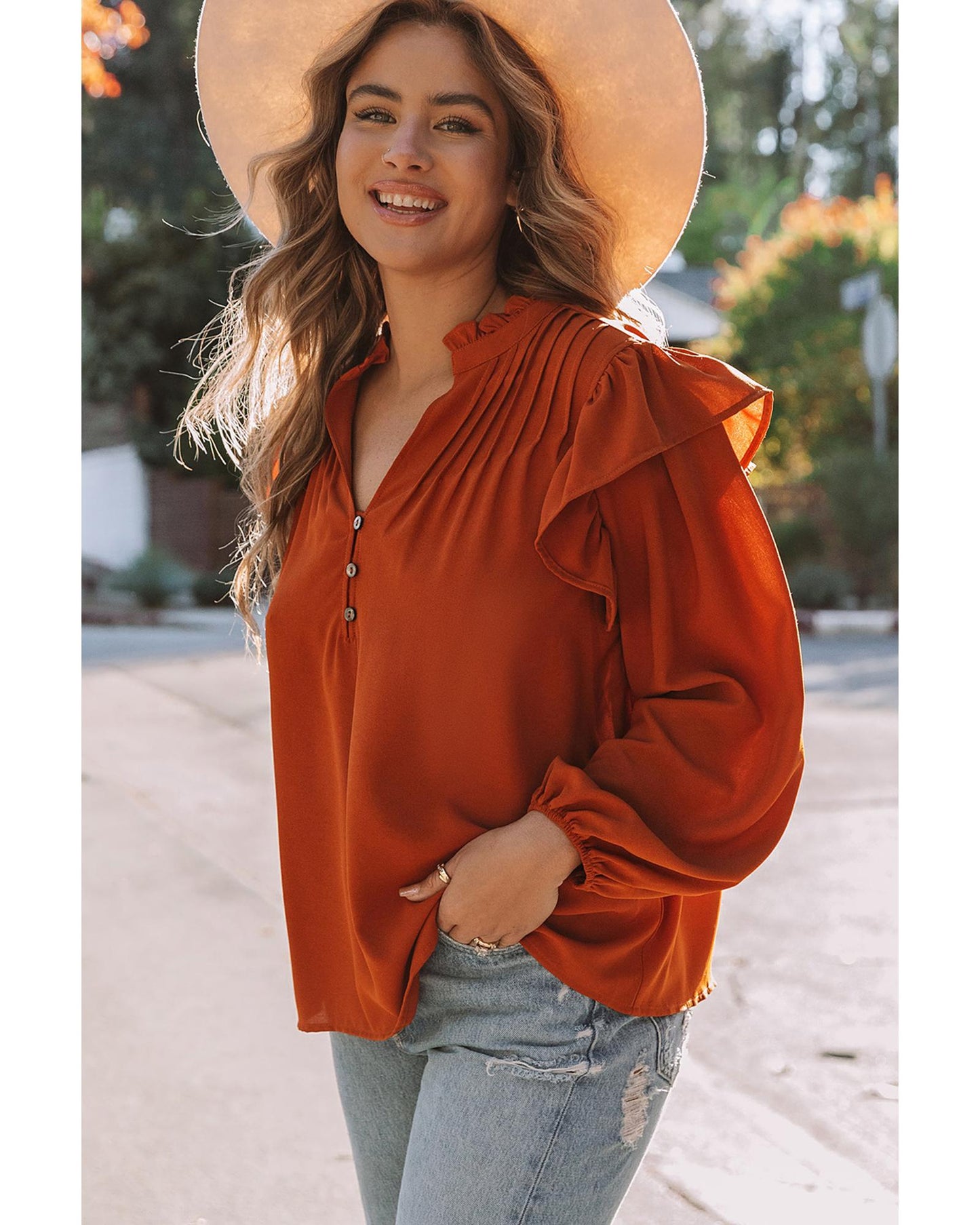 Azura Exchange Pleated V Neck Blouse - M