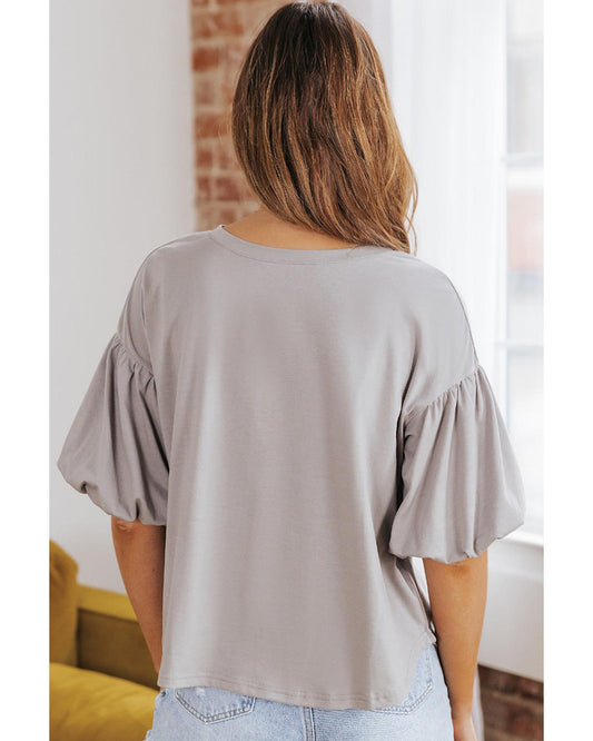 Azura Exchange Bubble Sleeve Round Neck Blouse - M