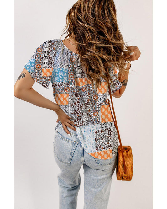 Azura Exchange Boho Mixed Patterns Flutter Sleeves Top - M