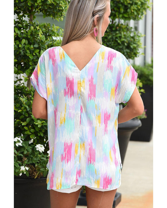 Azura Exchange Abstract Print V Neck Dolman Blouse - M