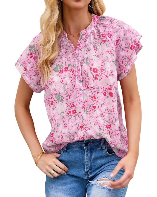 Azura Exchange Mandarin Collar Floral Top - S