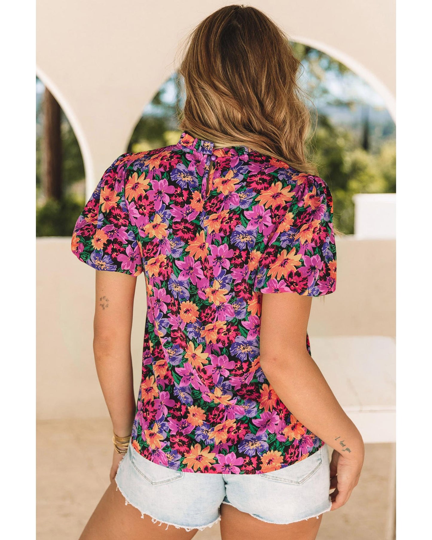 Azura Exchange Floral Print Puff Sleeve Blouse - L