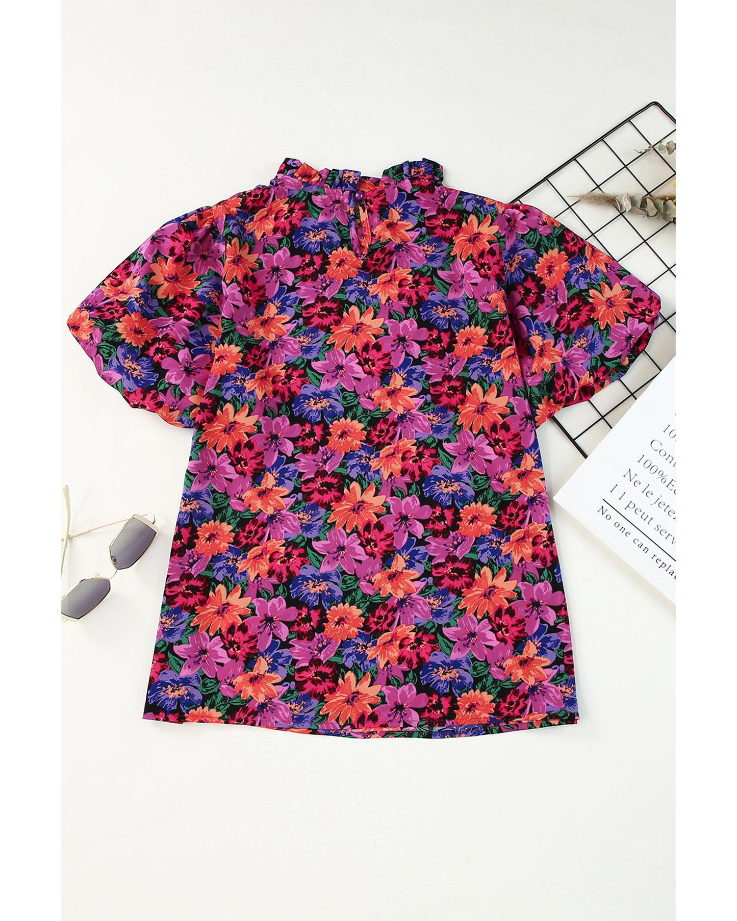 Azura Exchange Floral Print Puff Sleeve Blouse - L