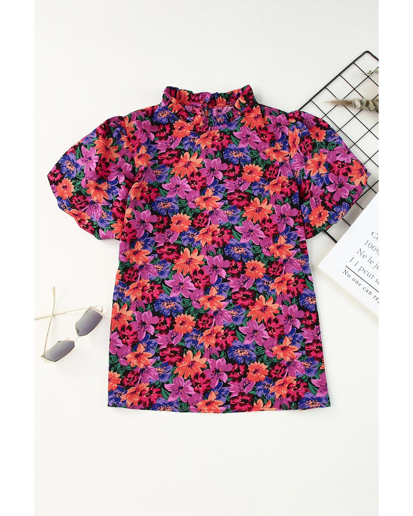 Azura Exchange Floral Print Puff Sleeve Blouse - L