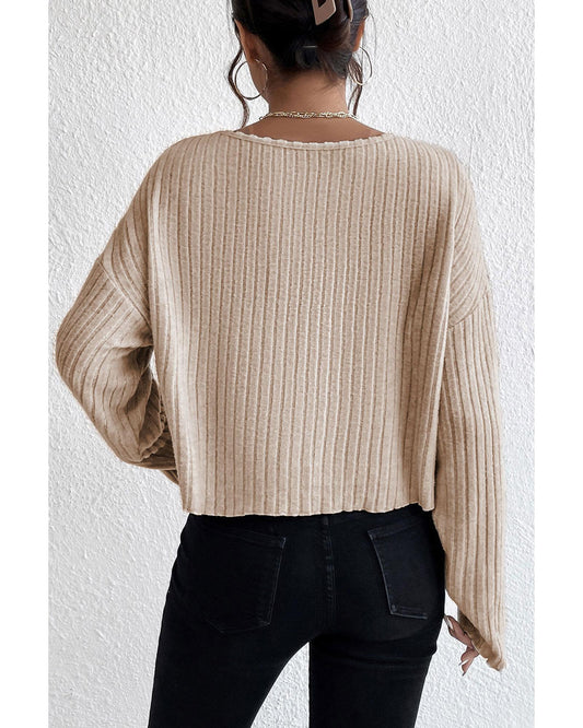 Azura Exchange Beige Drop Shoulder Loose Ribbed Knit Top - XL