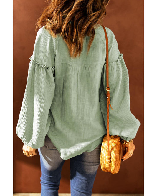 Azura Exchange Balloon Sleeve Crinkled Top - L