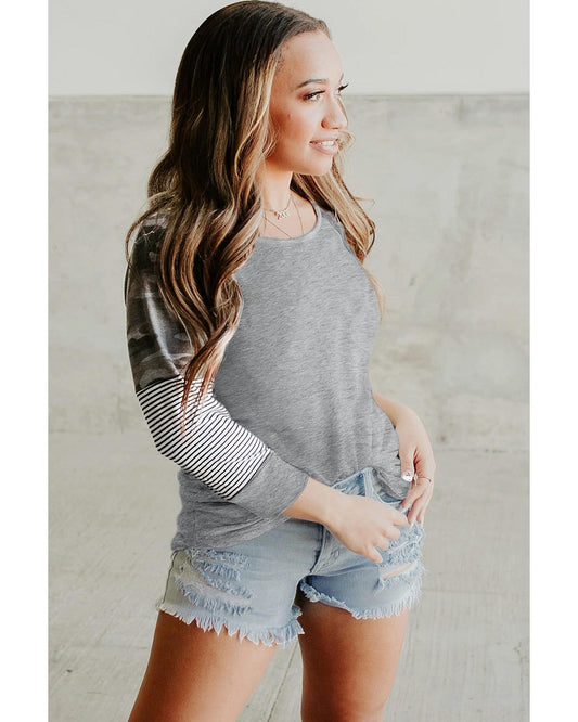 Azura Exchange Camo Striped Patchwork Top - M