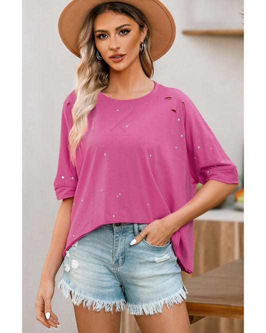 Azura Exchange Bleached Distressed Short Sleeve Top - S