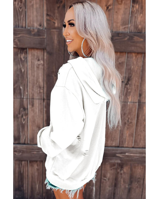 Azura Exchange Ripped Hooded Sweatshirt with Kangaroo Pocket - M