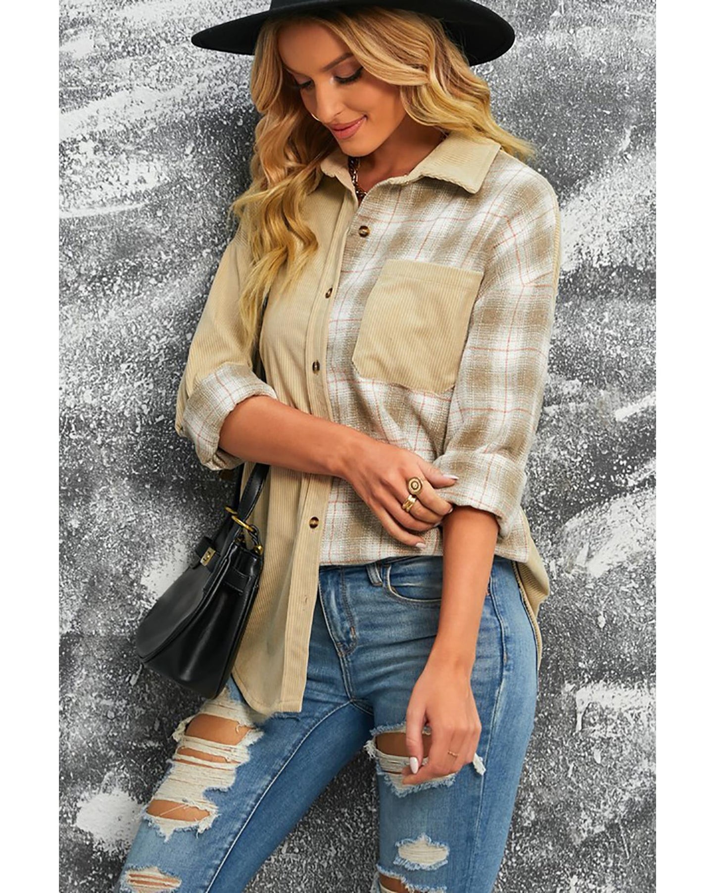 Azura Exchange Color Block Corduroy Shirt - S
