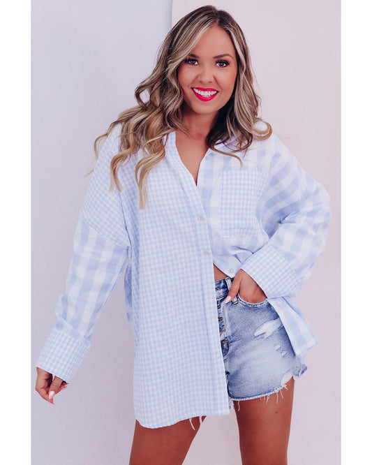 Azura Exchange Checked Patchwork Long Sleeve Shirt - M