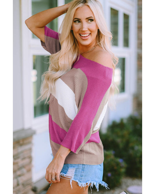 Azura Exchange Half Sleeve Contrast Stripe Knit Sweater - S