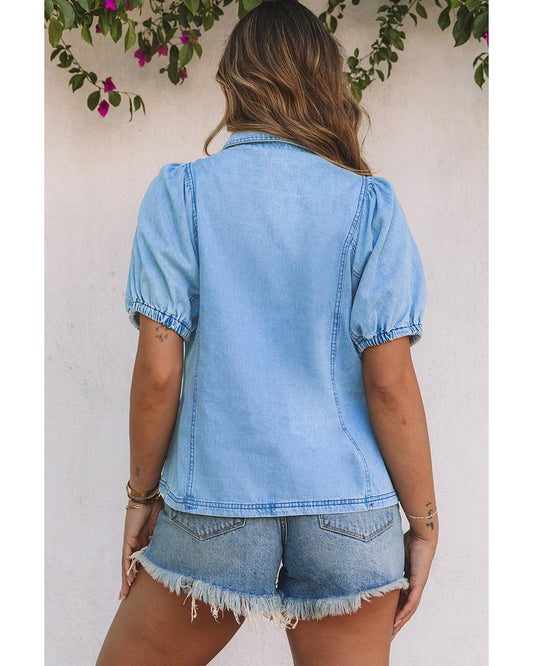 Azura Exchange Bubble Sleeve Denim Shirt - M