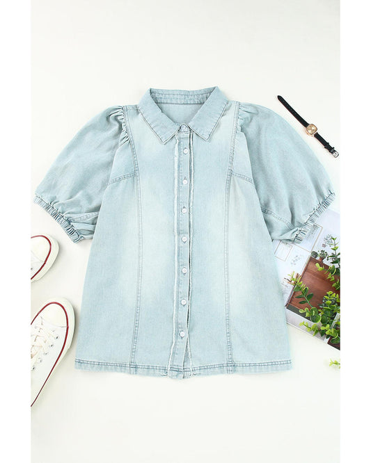 Azura Exchange Bubble Sleeve Denim Shirt - M