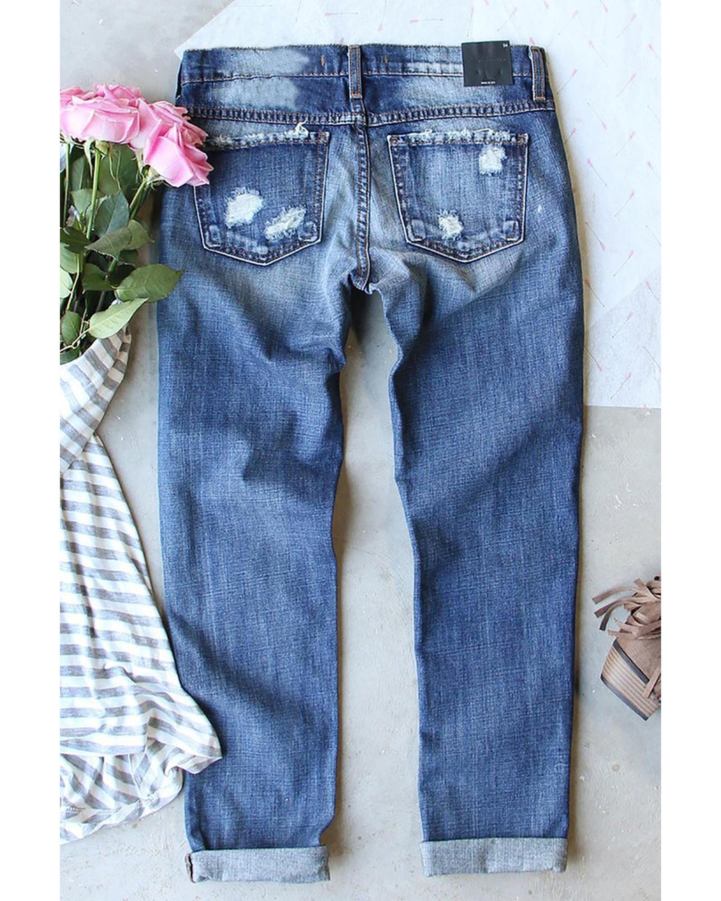 Azura Exchange Distressed Boyfriend Jeans with Santa Claus Pattern - S
