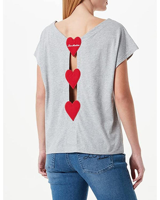 Love Moschino Logo Cotton T-Shirt with Heart Applique 42 IT Women