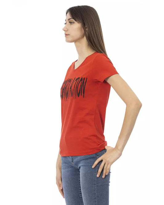 Short Sleeve T-shirt with V-neck and Front Print M Women