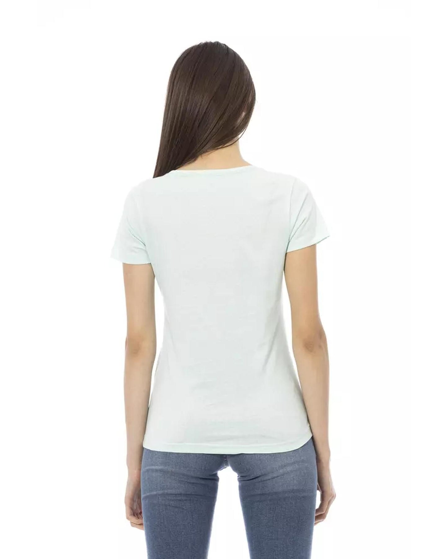 Short Sleeve V-Neck T-shirt with Front Print L Women